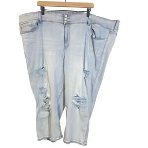 Torrid Super Soft Crop Jegging Light Wash Distressed Denim Cropped Jeans Sz 30